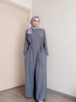 Shawl Kadın Gri Kuşaklı Salaş Kesim Tesettür Tulum