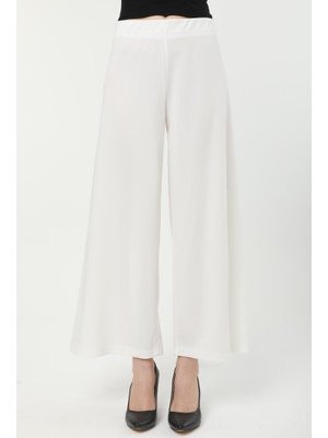 Beyaz Arıkan Büyük Beden Krep Bol Paça Pantolon