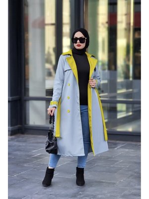 Çift Renk Trençkot Mavi