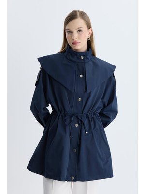Lacivert Diella Bel Kordonlu Yağmurluk