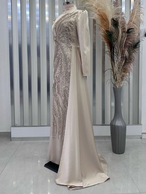 Gold Rengi Yaprak Abiye Elbise