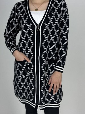 Kadın Baklava Desenli Triko Fermuarlı Anne Hırka