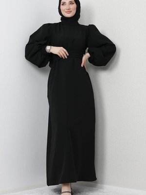 Erva Krep Elbise Siyah