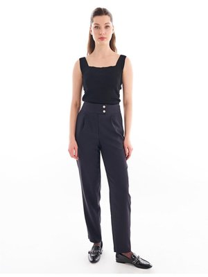 Çift Düğmeli Havuç Pantolon Siyah