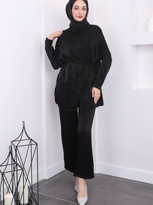 Siyah Bel Kuşaklı Tunik Pantolon Takım