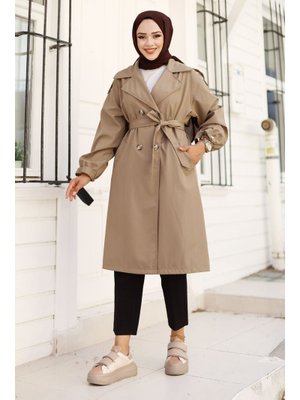 Vizon Omuzu Apolet Detaylı Beli Kuşaklı Trençkot