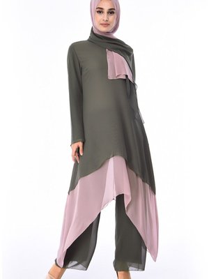 Lü Kombin Şallı Takım Petrol Mavisi