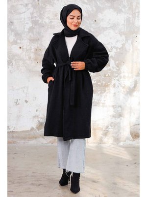 Siyah Esilay Kuşaklı Oversize Kap