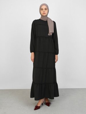 Siyah Aerobin Balon Kollu Salaş Elbise