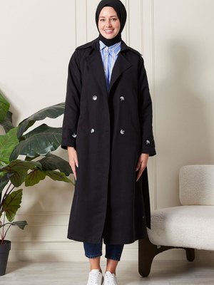 Su İtici Kumaş Kruvaze Yaka Ara Boy Trençkot