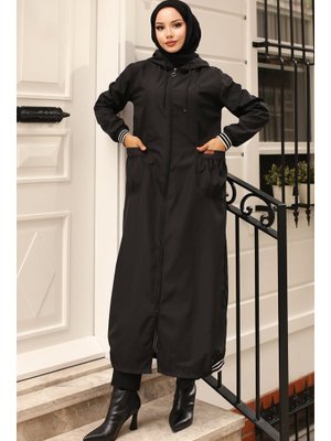 Siyah Cep Detaylı Mevsimlik Trençkot