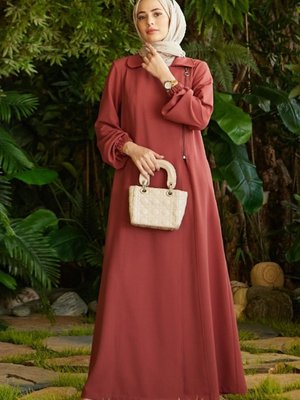 Krep Yan Fermuarlı Ferace Bakır