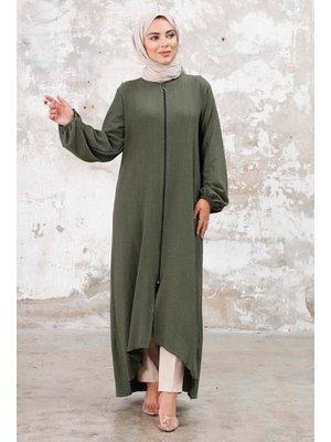 Haki Asimetrik Fermuarlı Ferace