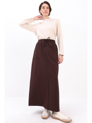 Kahve İki Cepli Etek