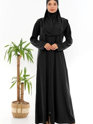 Fermuarlı Kayma Yapmaz Tek Parça Namaz Elbisesi Siyah Fermuarlı Kayma Yapmaz Tek Parça Namaz Elbisesi Siyah