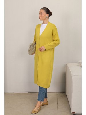 Yağ Yeşili Düğmeli Hırka