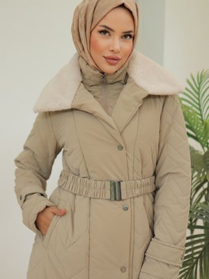 Mat Kapitone Mont Yakası Kürklü Önü Fermuar Ve Çıtçıtlı