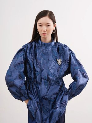 Bel Büzgülü Jakar Ceket Lacivert Bel Büzgülü Jakar Ceket Lacivert