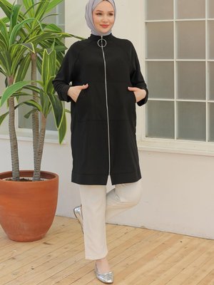 Fermuarlı Sırtı Yıldız Detaylı Tunik Siyah