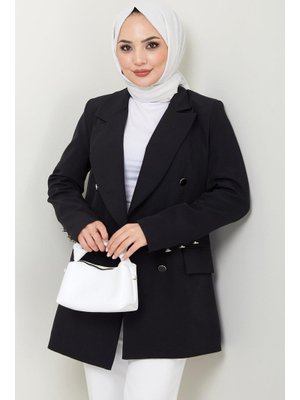 Siyah Düğmeli Blazer Ceket Siyah Düğmeli Blazer Ceket