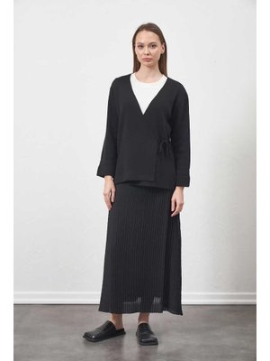 Siyah Triko Kruvaze Ceket