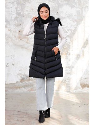 Siyah Kapüşonlu Şişme Yelek