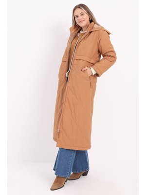 Toprak Kapüşonlu Kapitone Mont Toprak Kapüşonlu Kapitone Mont