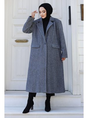 Lacivert Balıksırtı Desenli Kaban Lacivert Balıksırtı Desenli Kaban