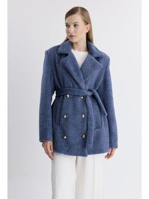 Lacivert Blazer Düğmeli Kaşe Ceket