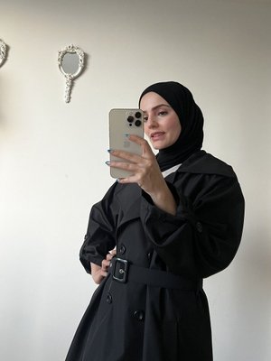 Kol Detaylı Trençkot Siyah