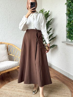 Yandan Bağlamalı Etek Kahverengi