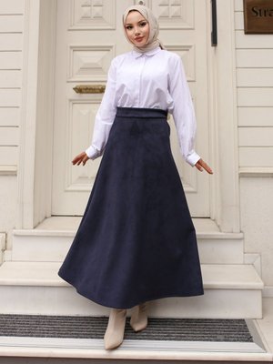 Lacivert Süet Etek