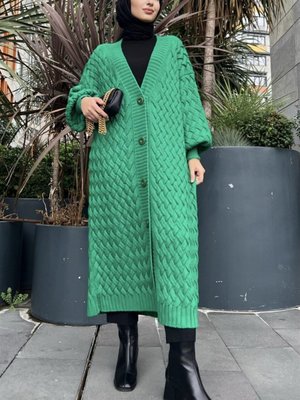 Saç Ürgüsü Desen Uzun Hırka