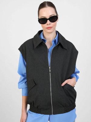 Antrasit Cepli Fermuarlı Yelek