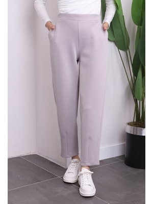 Gri Paçası Pensli Scuba Pantolon