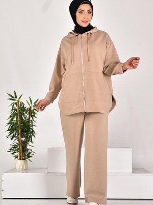 Gri Scuba Kumaş Cepli Ve Fermuarlı İkili Takım