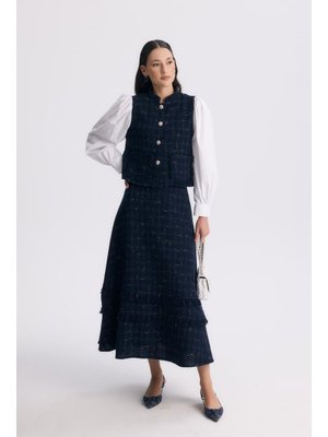 Lacivert Pella Püskül Detay Etek Takım