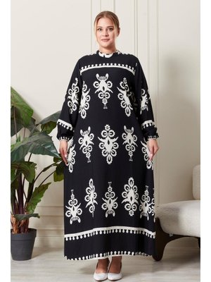 Siyah Büyük Beden Hakim Yaka Elbise Siyah Büyük Beden Hakim Yaka Elbise