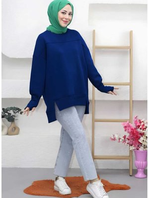Tesettür Eteği Yırtmaçlı Basic Sweatshirt