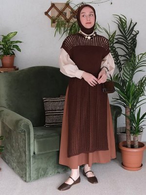 Kahverengi File Triko Tunik