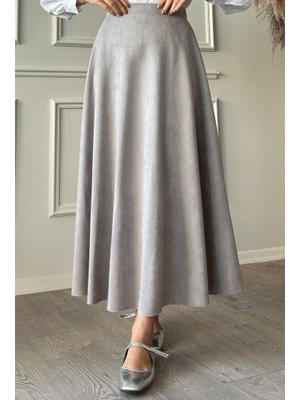 Gri Elisha Süet Etek