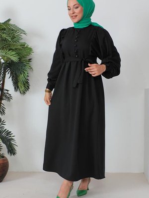 Siyah Düğme Detaylı Elbise
