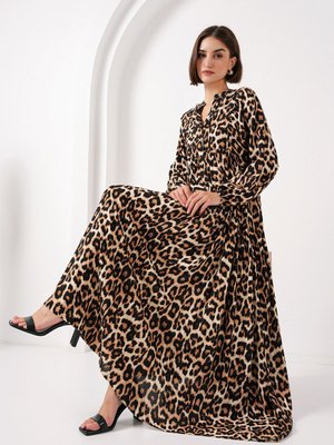 Otantik Desenli Elbise E. Kahve Otantik Desenli Elbise E. Kahve