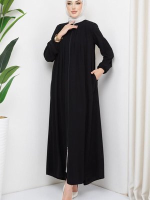Pile Detaylı Ferace Siyah