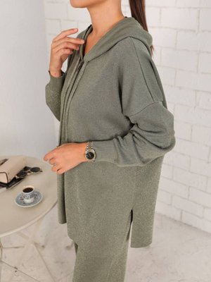 Simli Merserize Triko Pantolonlu Hırka Takım