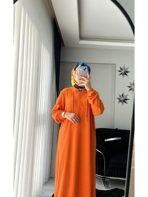 Oversize Düğmeli İpli Fitilli Elbise