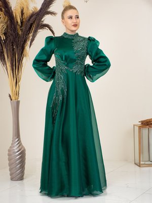 Zümrüt Yeşili Yağmur Abiye Elbise Zümrüt Yeşili Yağmur Abiye Elbise