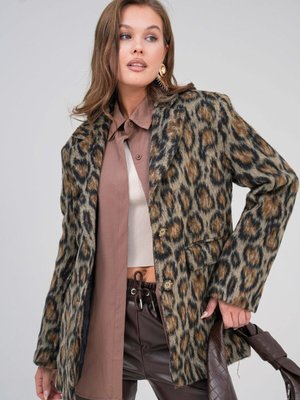 Kahverengi Leopar Desenli Astarlı Ceket