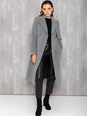 Pelerinli Kuşaklı Çıtçıt Kapamalı Kaban Gri