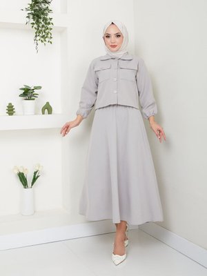 Gri Kapaklı Gömlekli Etekli Takım